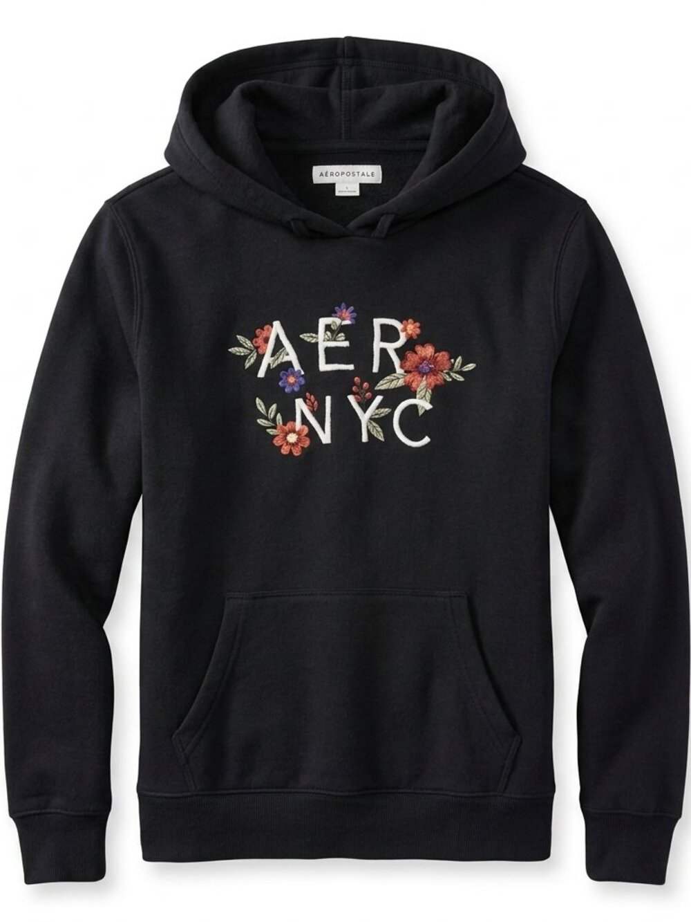 Aéropostale Black Floral “AER NYC” Hoodie | Cozy Casual Streetwear Large